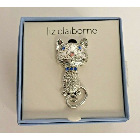 Liz Claiborne Mouse Pin Rhinestone Brooch Blue Eye Costume Jewelry Heart Nose - Picture 2 of 8